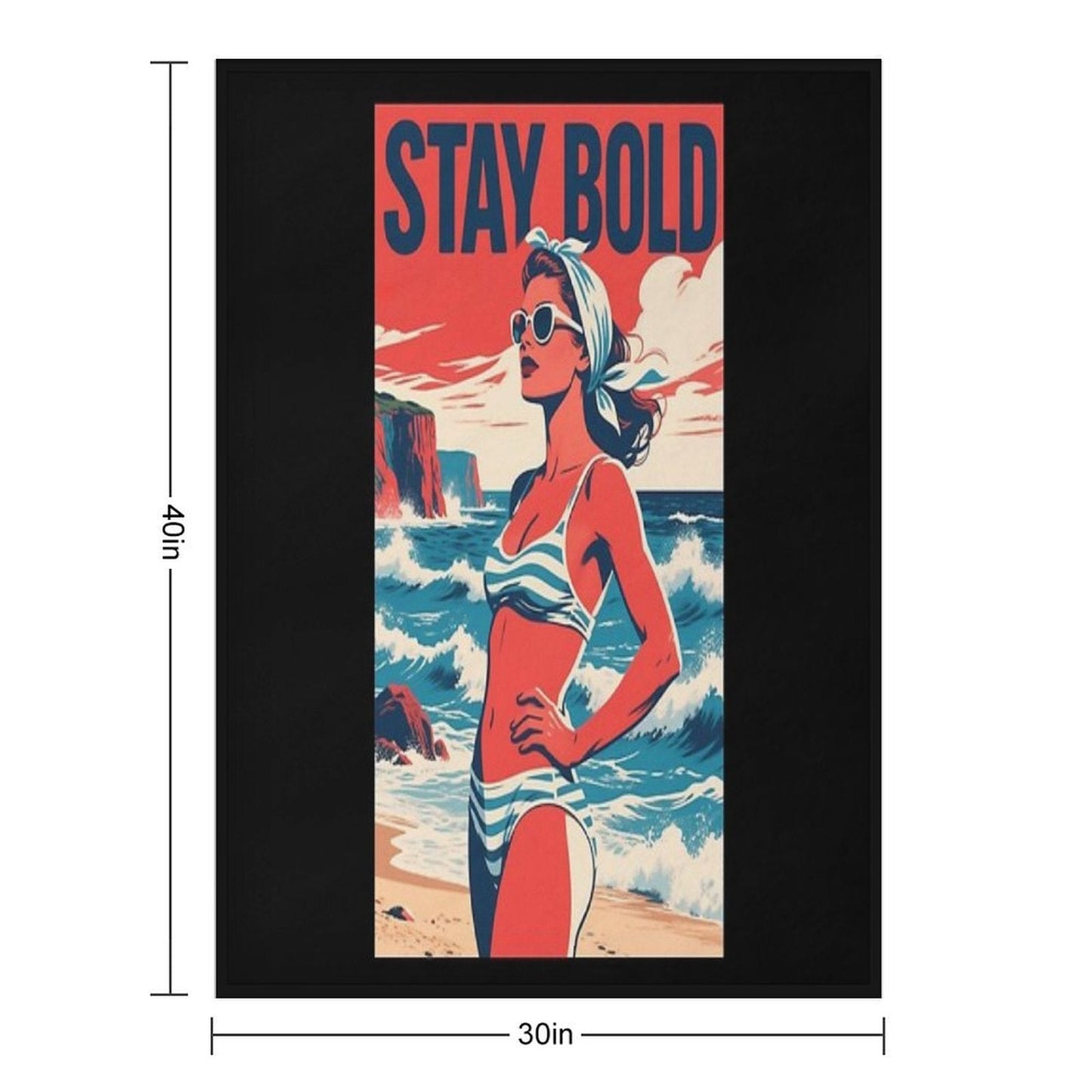 Stay Bold – Retro Beach Woman Hope Propaganda Velvety Soft Throw Blanket