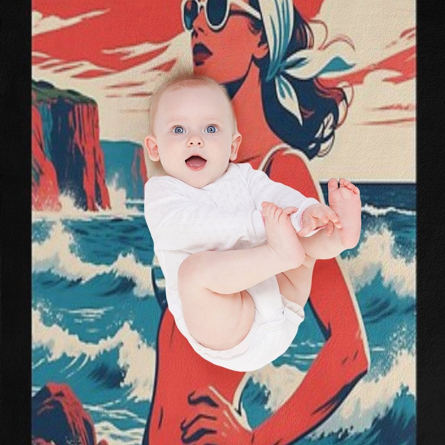 Stay Bold – Retro Beach Woman Hope Propaganda Velvety Soft Throw Blanket