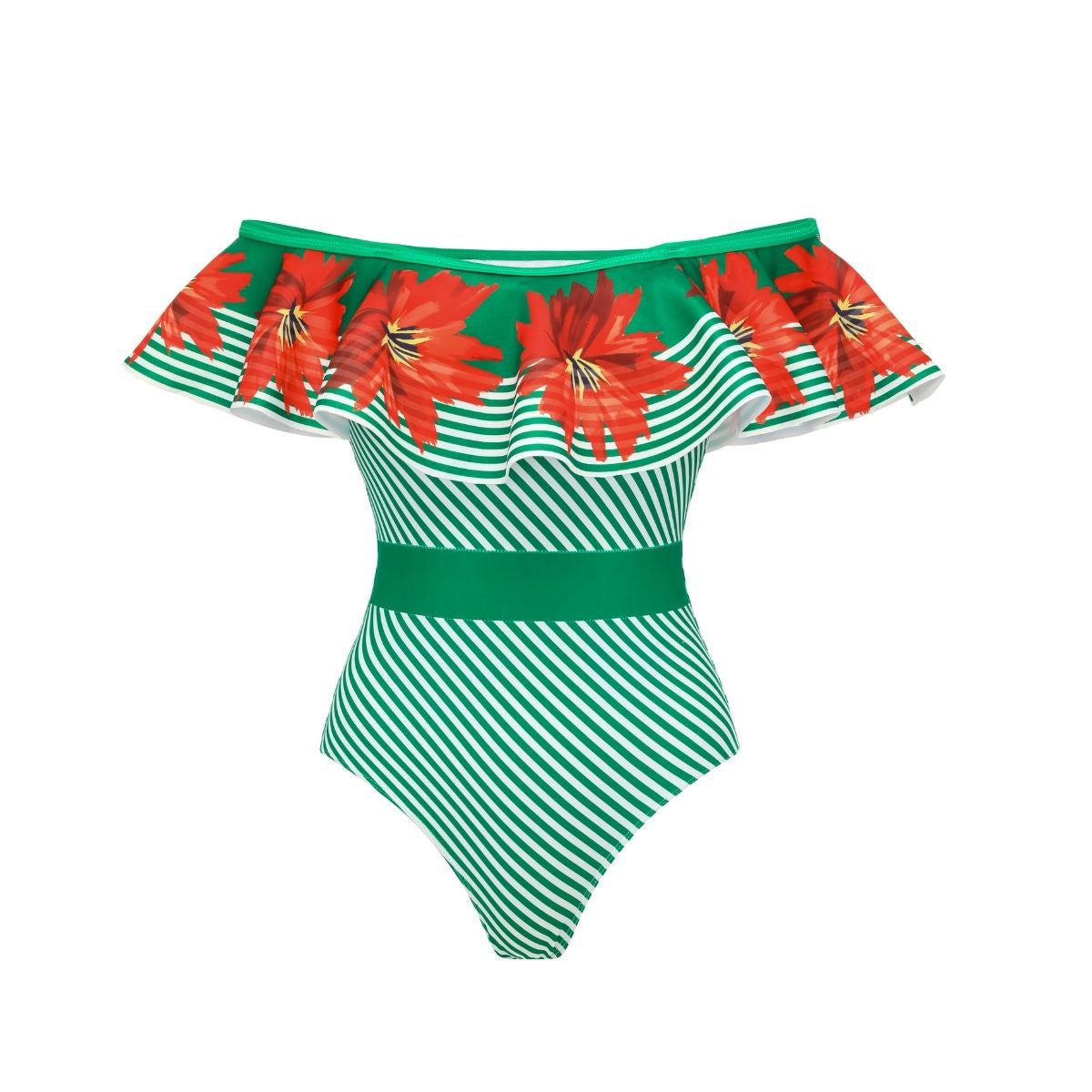 Maillot de bain femme Vert Rayé Floral Couture Haut tube Maillot de bain