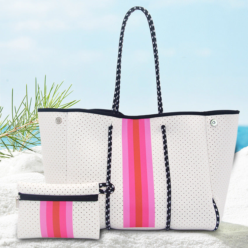 Sac de plage perforé en néoprène – Cabas deux-en-un mère-enfant, Grand sac de natation anti-sable