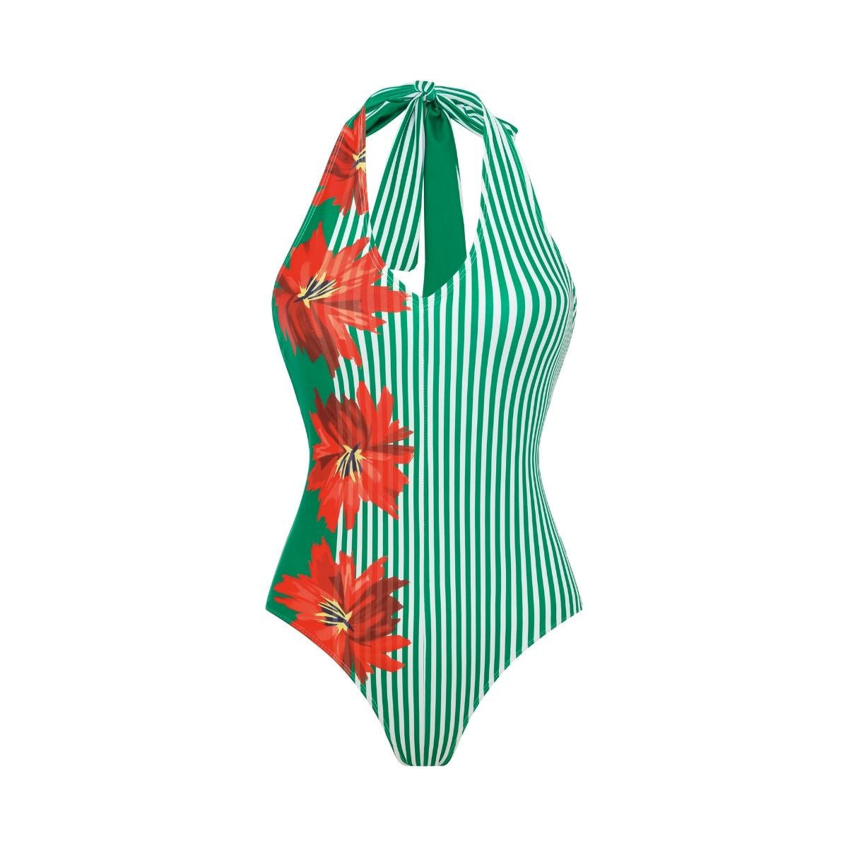 Maillot de bain femme Vert Rayé Floral Couture Haut tube Maillot de bain