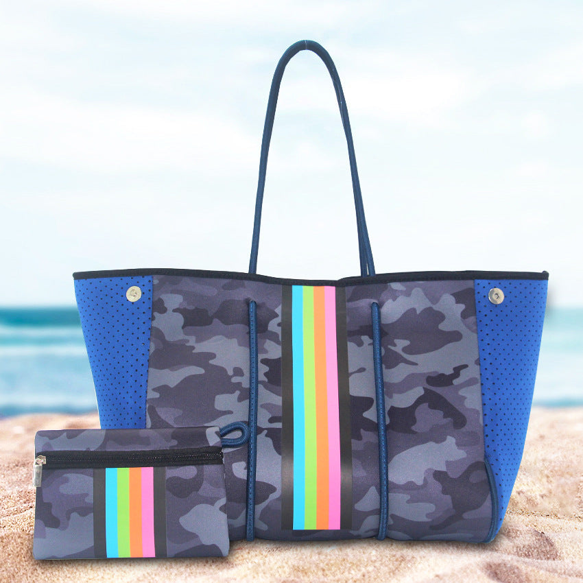 Sac de plage perforé en néoprène – Cabas deux-en-un mère-enfant, Grand sac de natation anti-sable