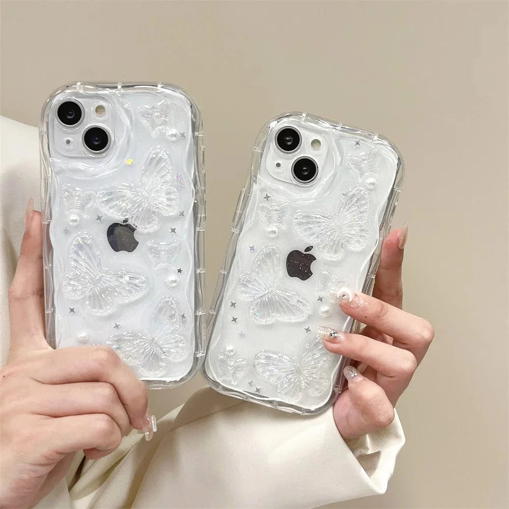 3D Butterfly Crystal Bling Glitter Pearl iPhone Case