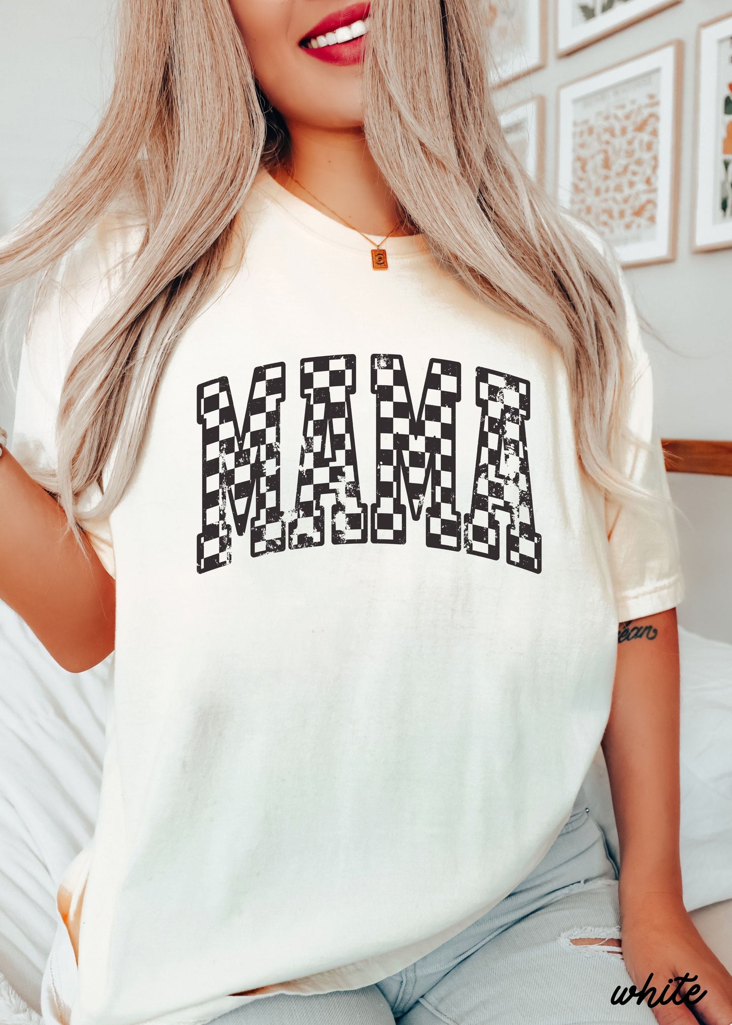 Mama Outline Checkered Tee *12 Colors (S-3X)