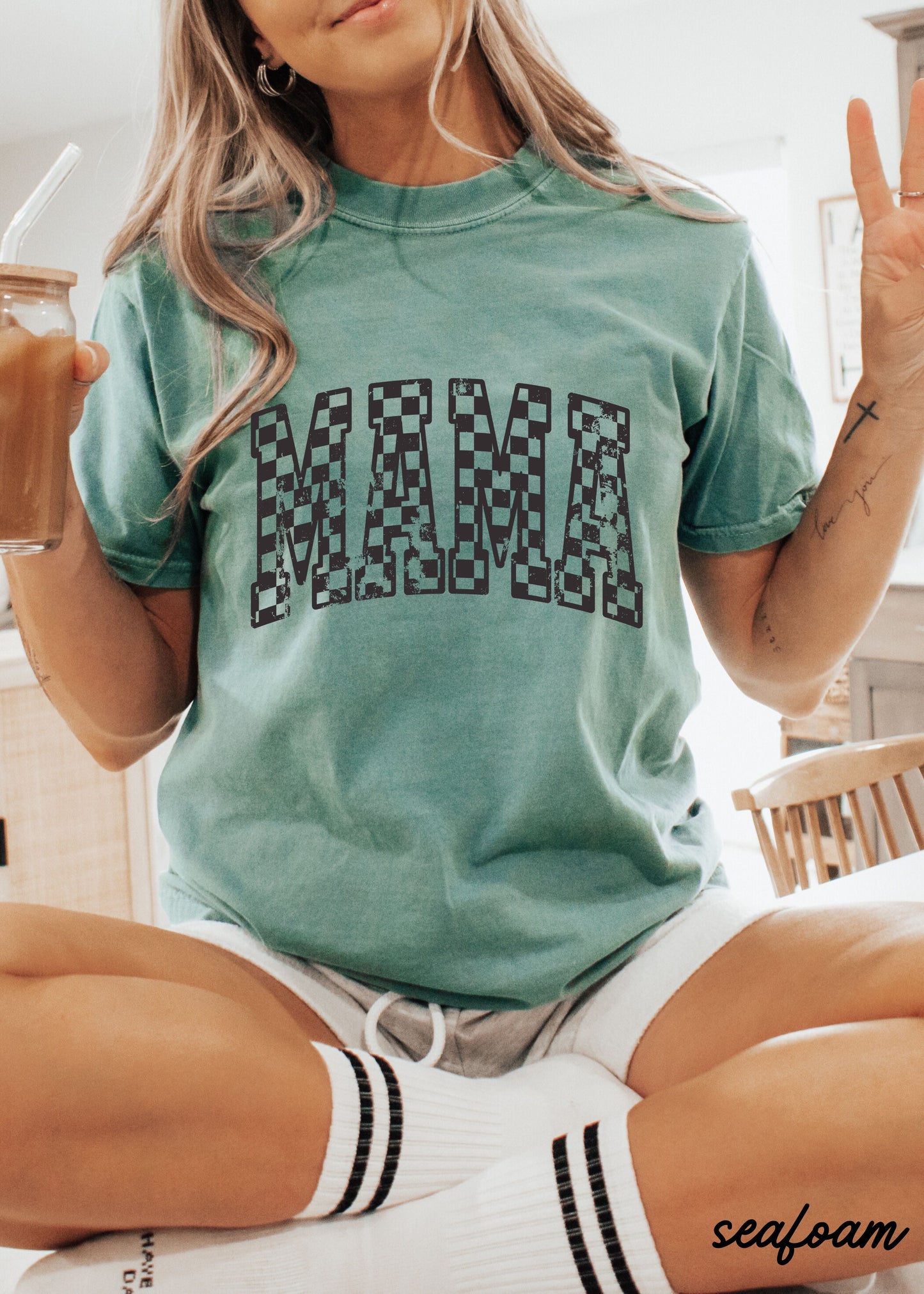 Mama Outline Checkered Tee *12 Colors (S-3X)