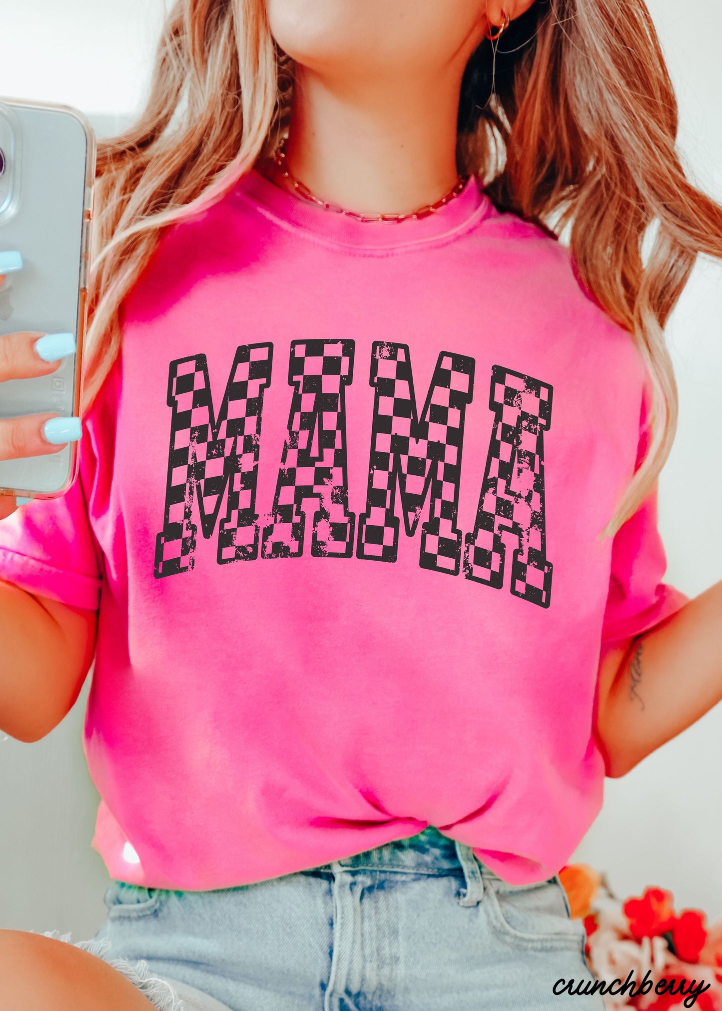 Mama Outline Checkered Tee *12 Colors (S-3X)