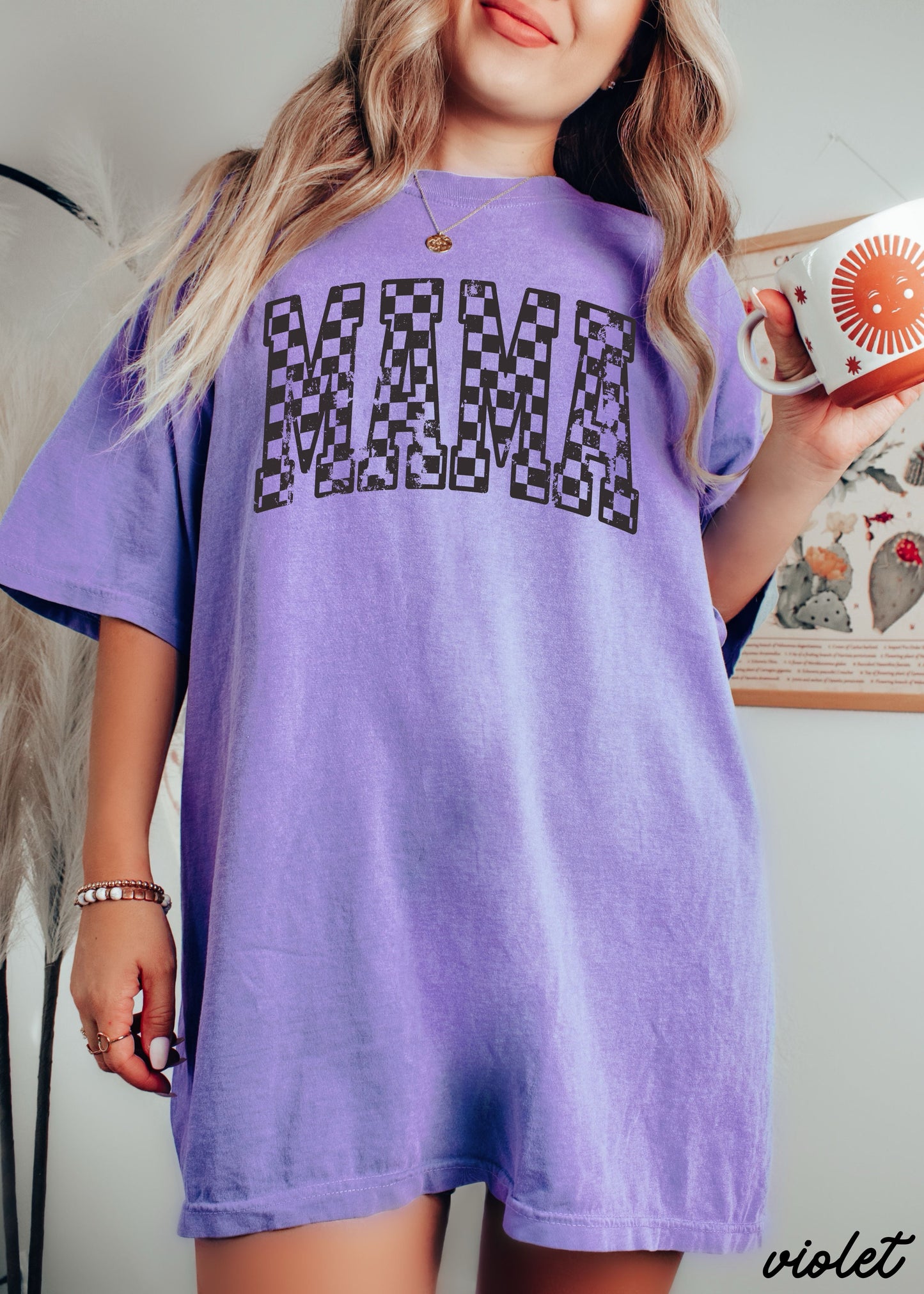 Mama Outline Checkered Tee *12 Colors (S-3X)