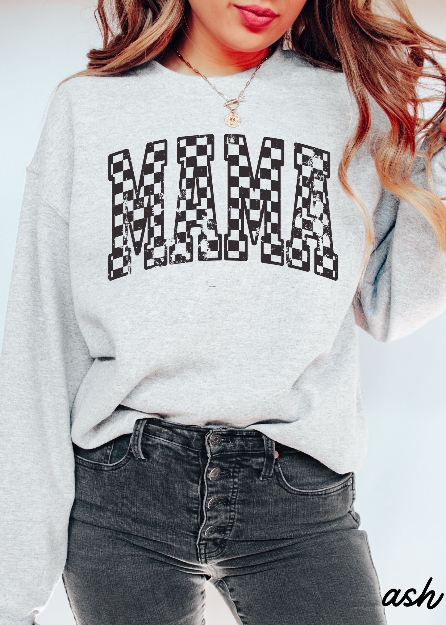 Mama Outline Checkered Sweatshirt *7 Colors (S-3X)