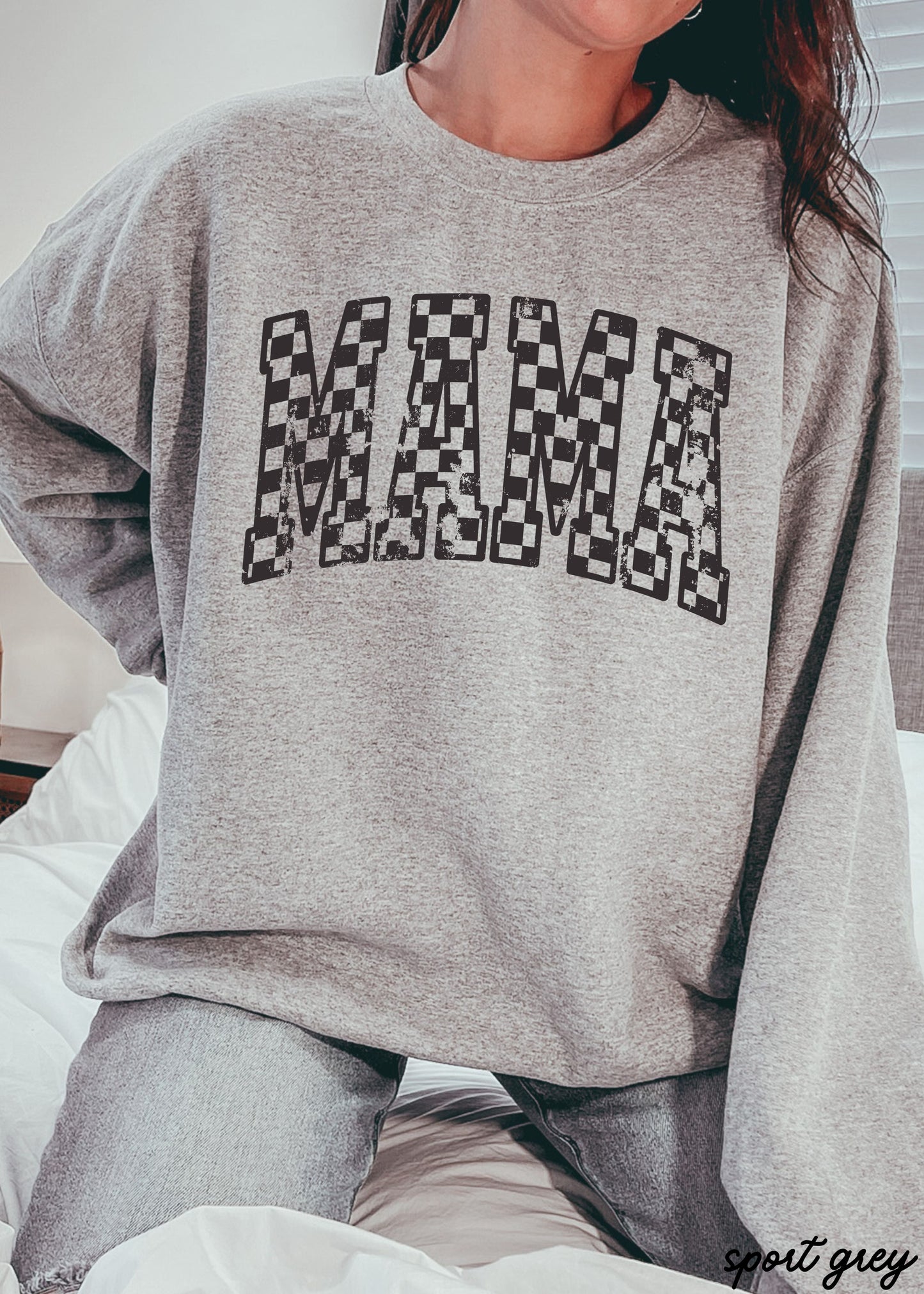 Mama Outline Checkered Sweatshirt *7 Colors (S-3X)