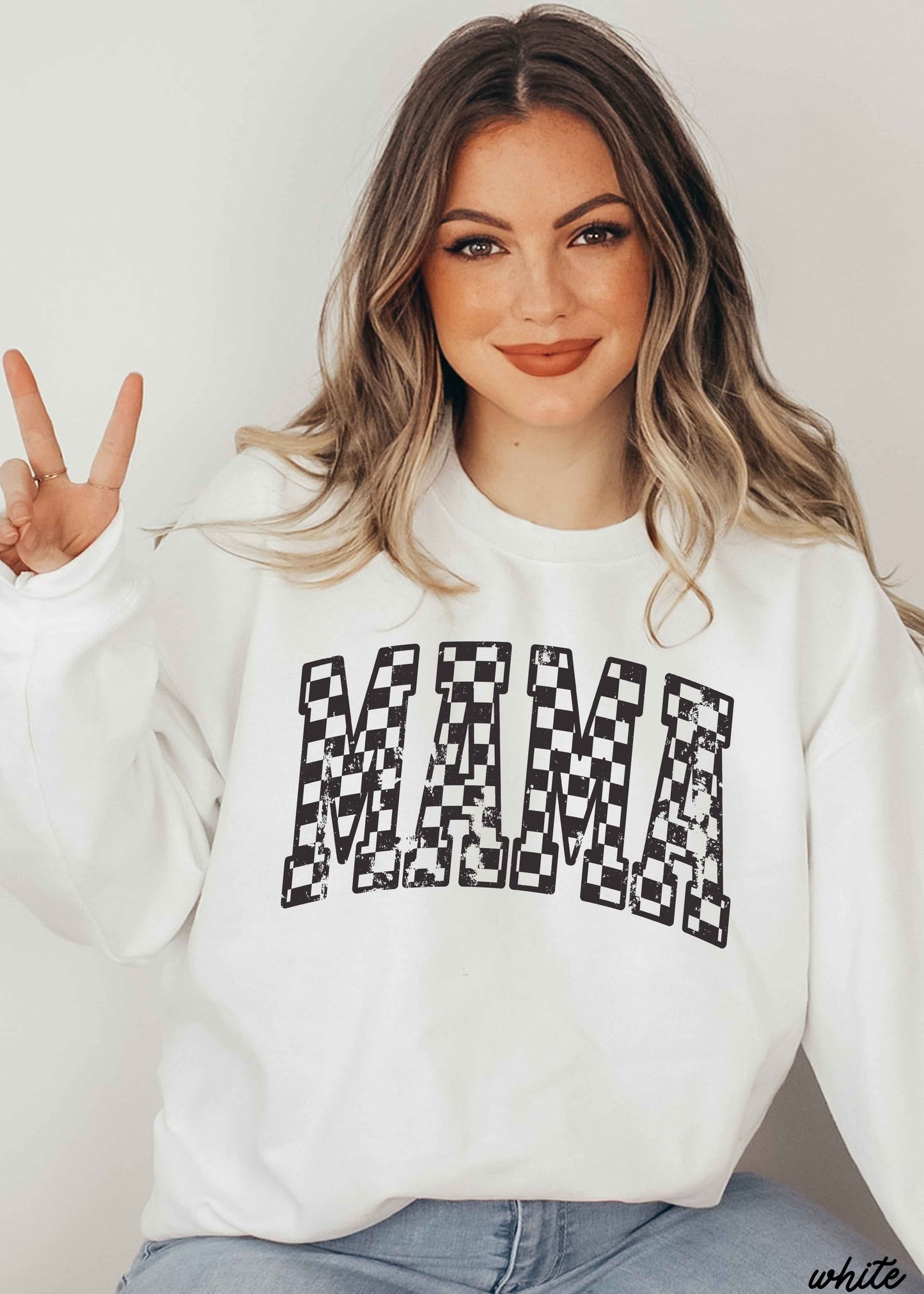 Mama Outline Checkered Sweatshirt *7 Colors (S-3X)