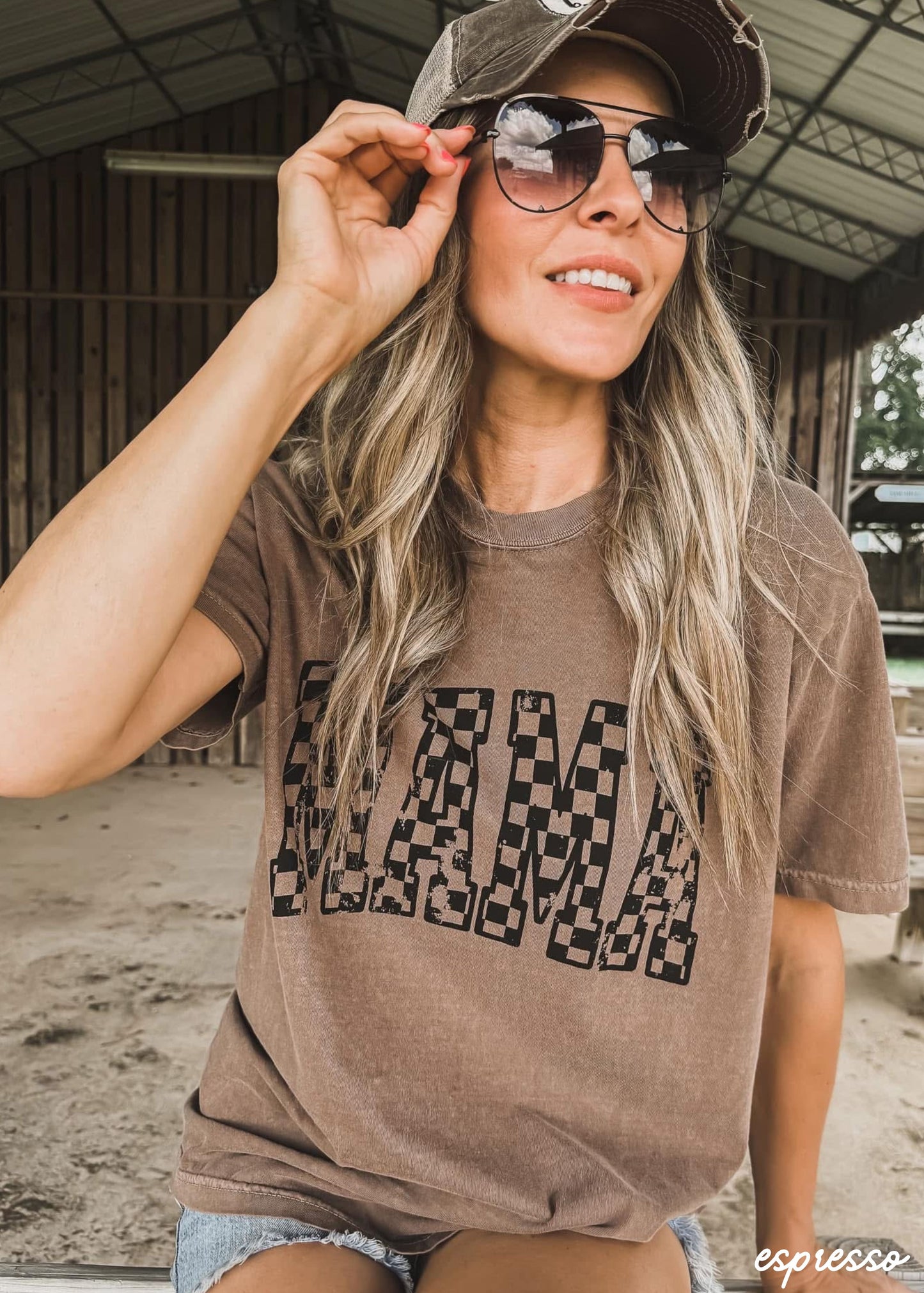 Mama Outline Checkered Tee *12 Colors (S-3X)