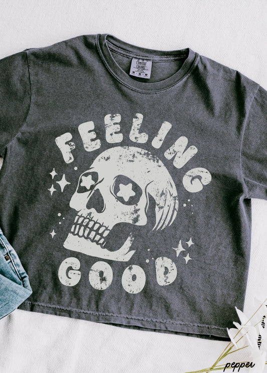 Feeling Good Skull CROP Tee *4 Colors (S-2X)