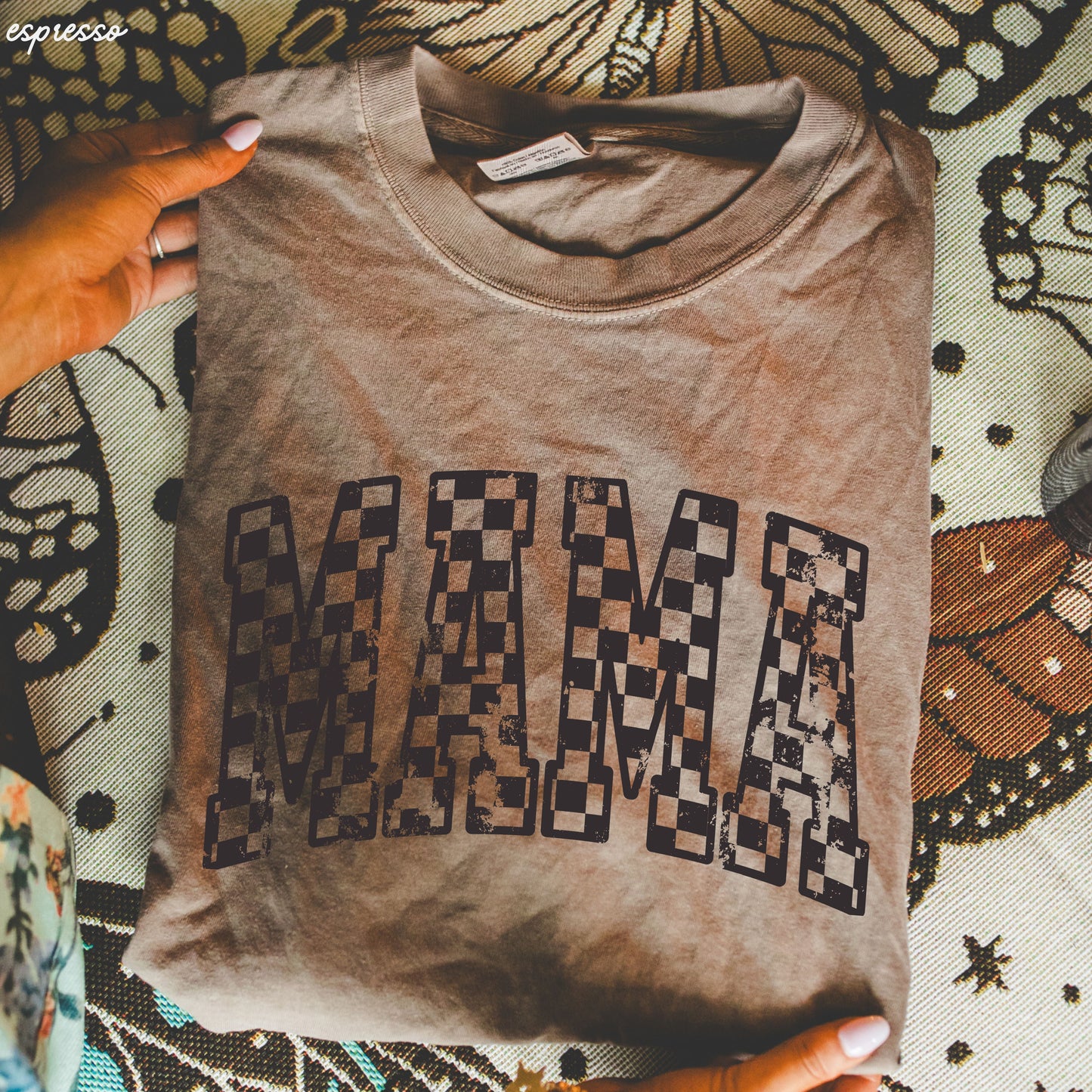 Mama Outline Checkered Tee *12 Colors (S-3X)