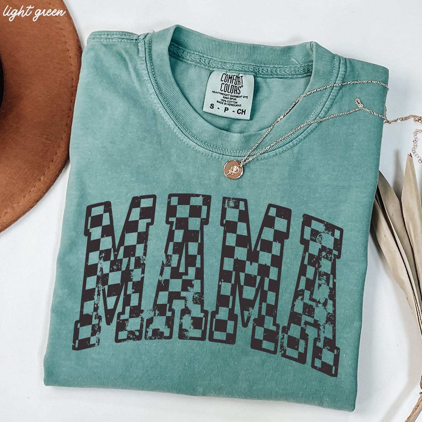 Mama Outline Checkered Tee *12 Colors (S-3X)