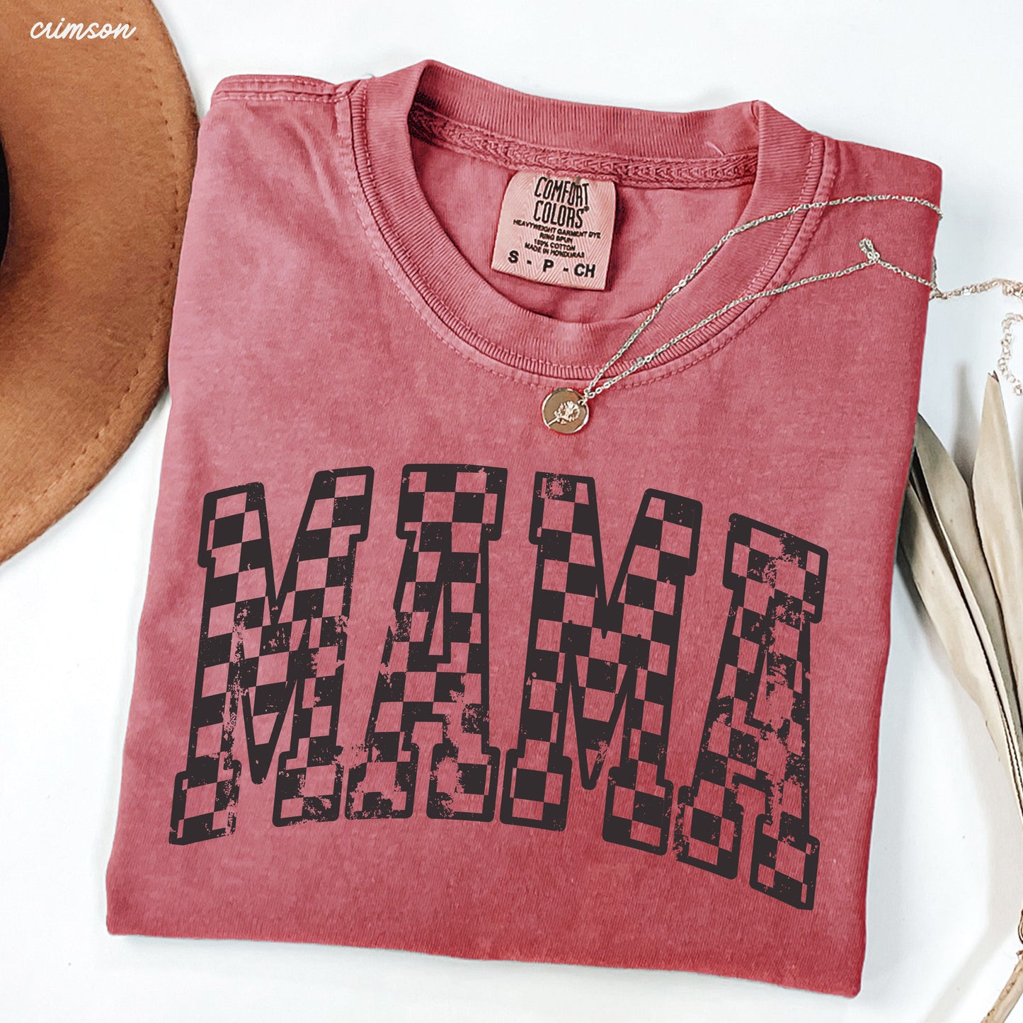 Mama Outline Checkered Tee *12 Colors (S-3X)