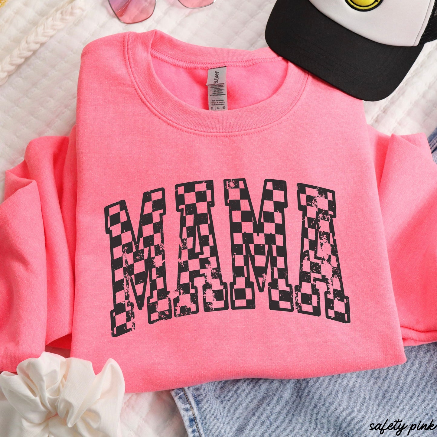 Mama Outline Checkered Sweatshirt *7 Colors (S-3X)