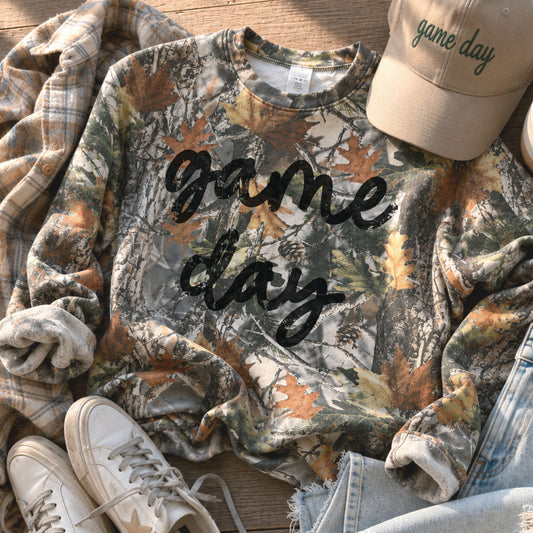 Camo Cursive Game Day Sweatshirt *CAMO (S-3X)