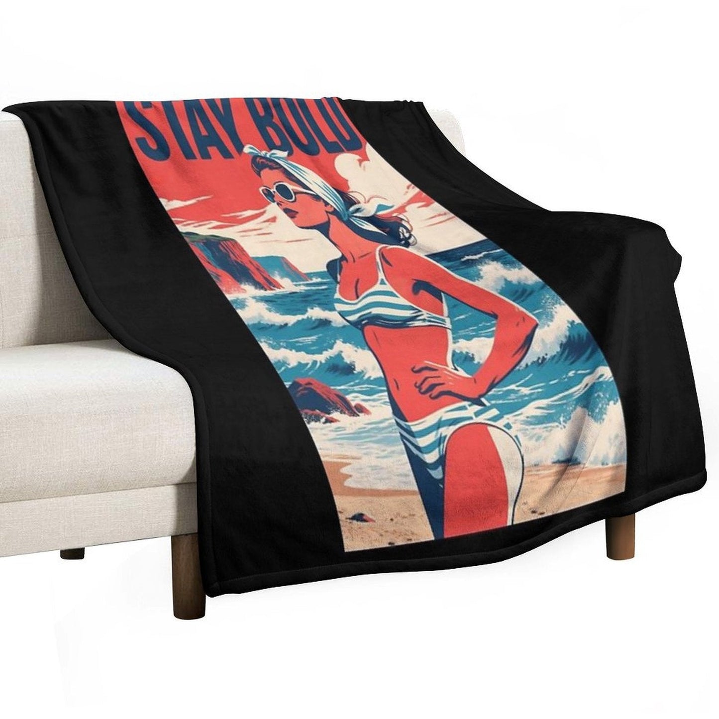 Stay Bold – Retro Beach Woman Hope Propaganda Velvety Soft Throw Blanket